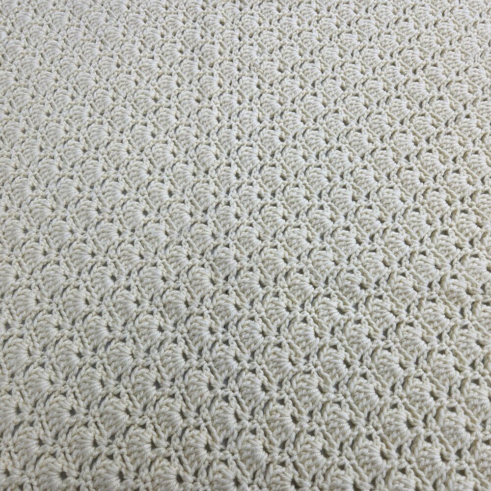 Cream Hand Crocheted Blanket Measuring 58" x 62" with Scalloped Edges